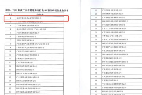 NG28荣获2021年度“广东省管理咨询行业50强”企业
